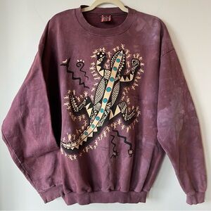 VTG DAGOLI CANADA SWEATSHIRT ANASAZI GECKO PURPLE STONEWASH TRIBAL NATIVE ART L